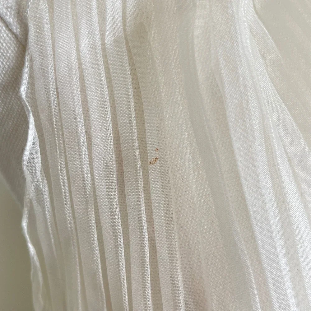 Han Feng Pleated Scarf Women White Accordion Crinkle Sheer Avant Garde Designer